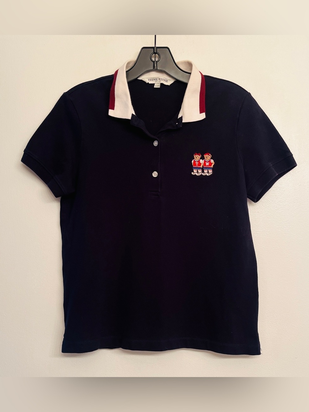 Teenie Weenie navy blue polo shirt distinct contrast collar with  stripes size S